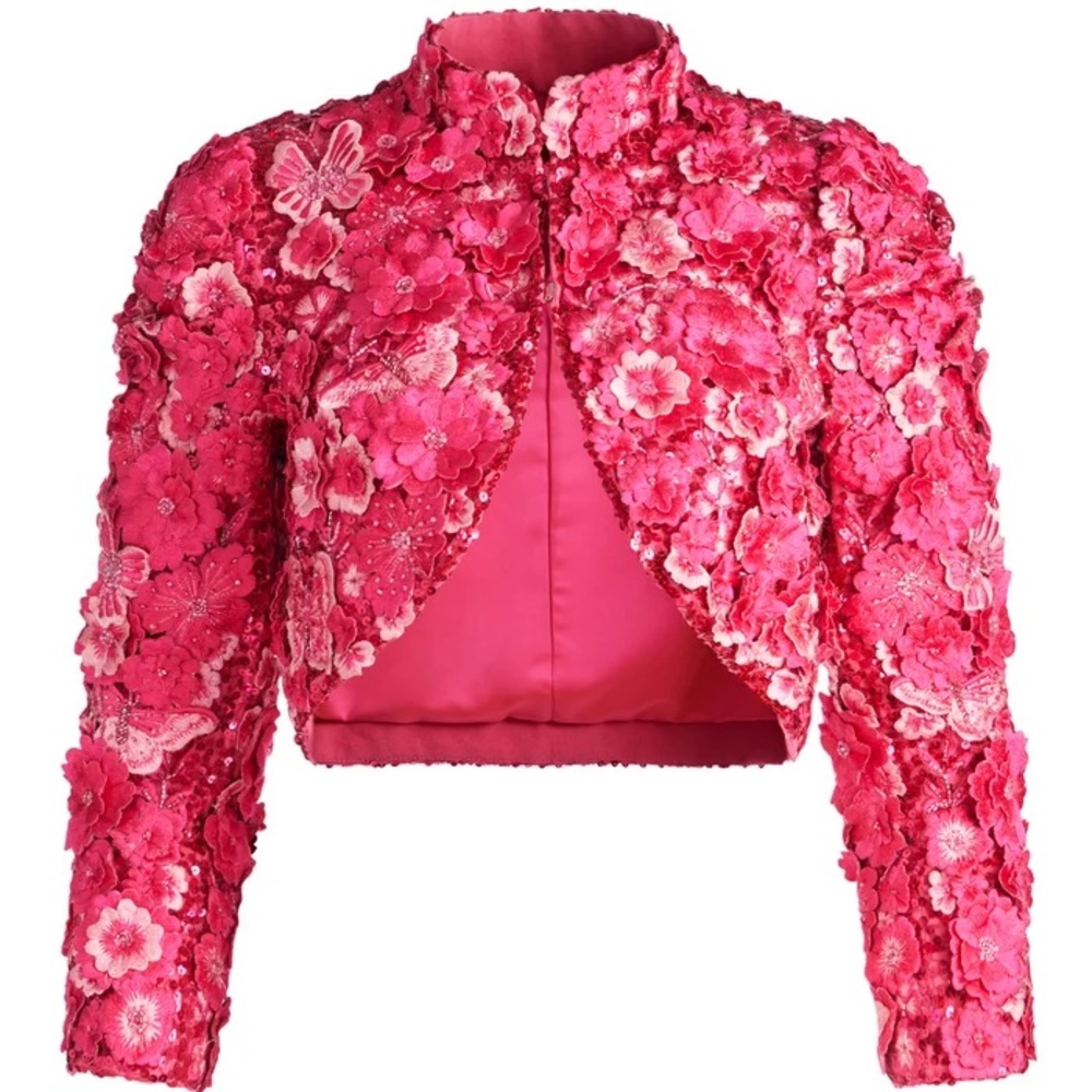 ALICE + OLIVIA LORNA CROPPED FLORAL APPLIQUE JACKET SIZE XS